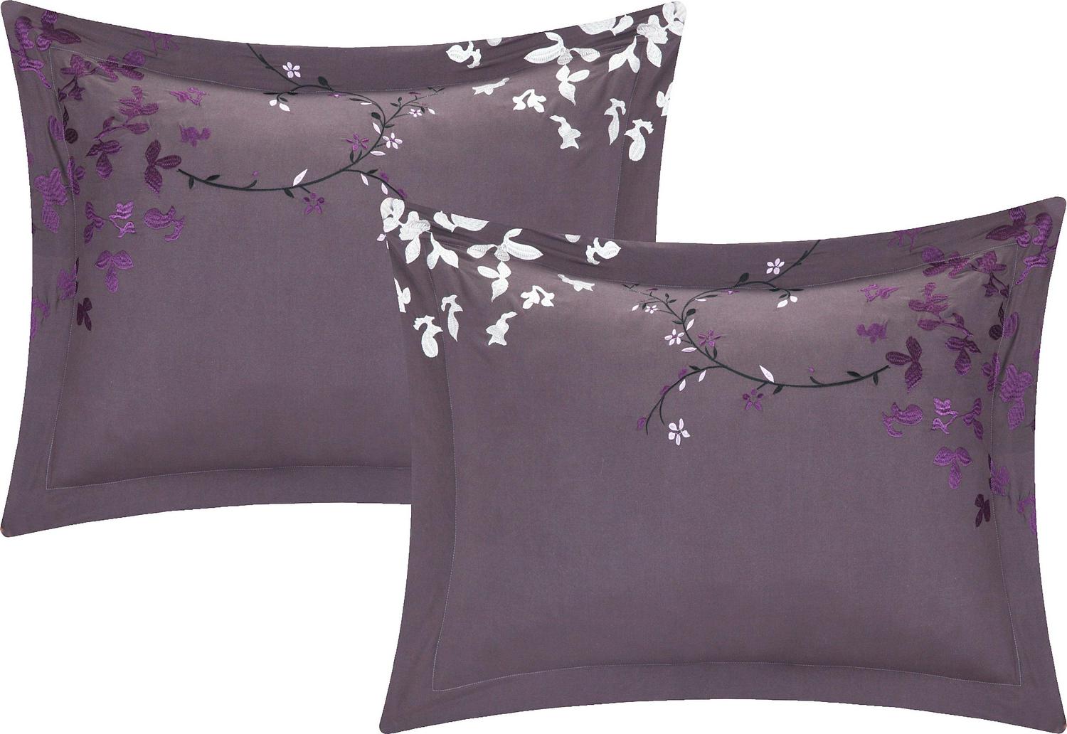 Chic Home Chelsia 8-Piece Floral Embroidered Comforter Set， Queen， Purple