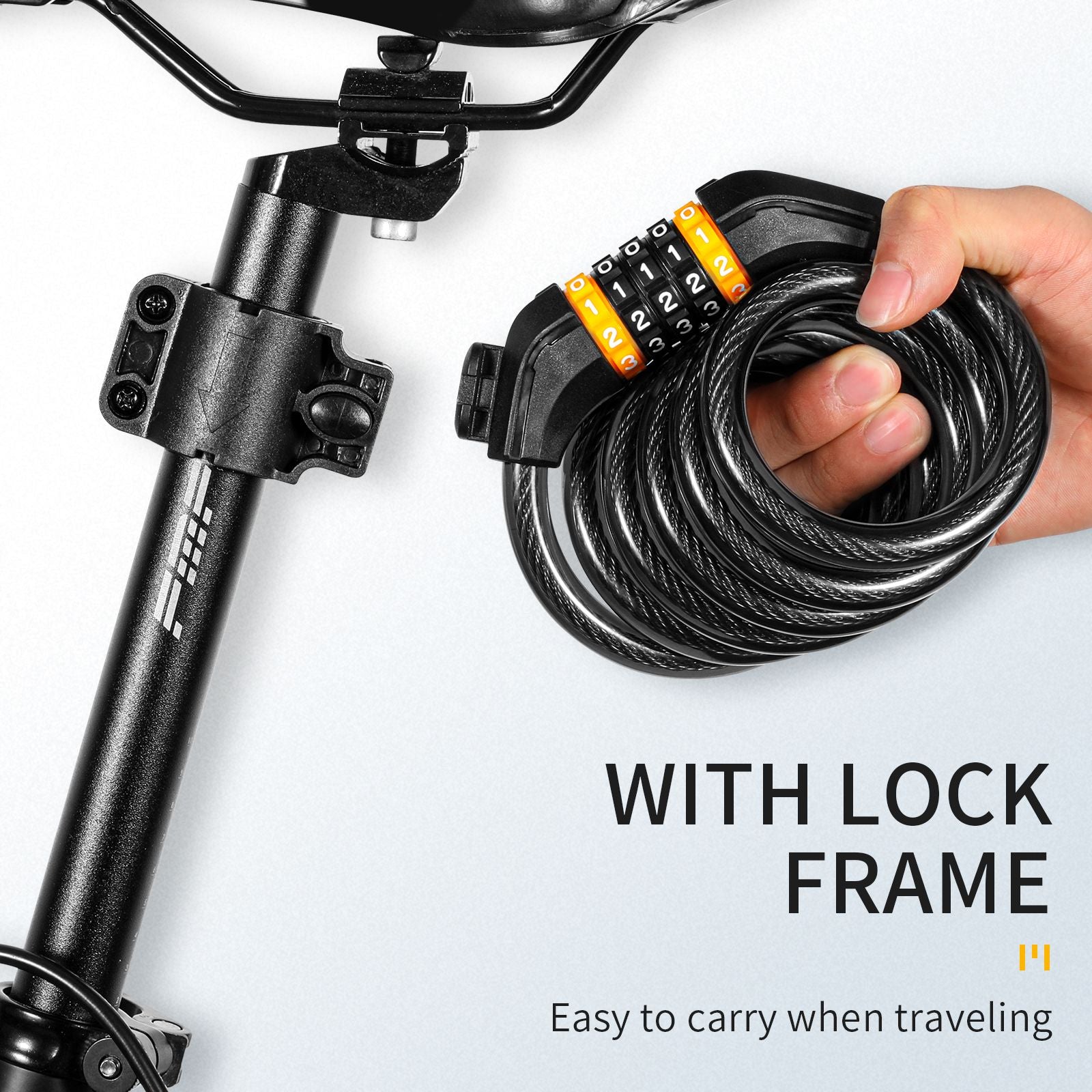 WEST BIKING 1.2M Bicycle 4-Digit Chain Lock 12mm Bike Cable Combo Lock， Black