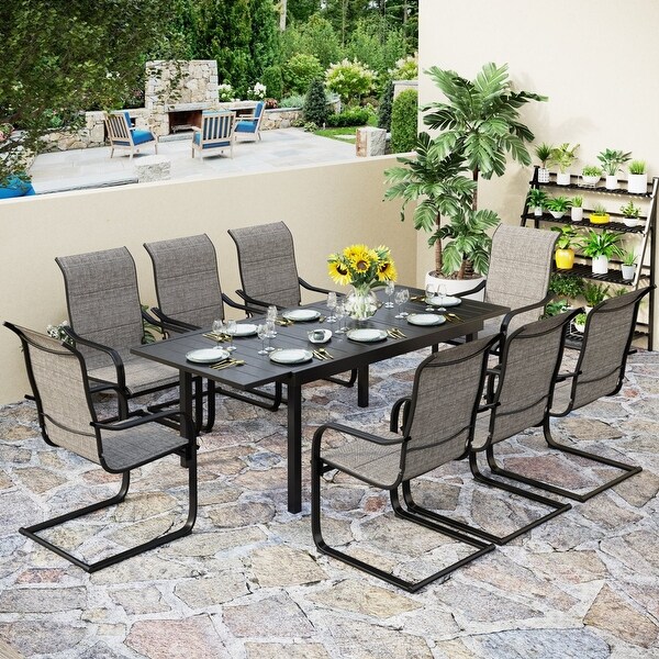 MAISON ARTS Patio Dining Set 9/7 Pieces Outdoor Metal Furniture Set，8/6 C Spring Motion Chairs and 1 Expandable Table