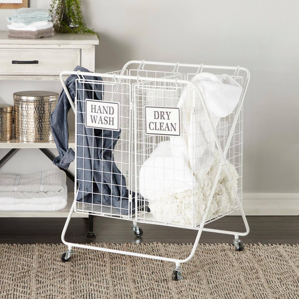 Litton Lane White Metal Farmhouse Storage Basket 53635