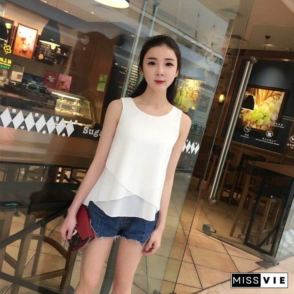 New Arrival Fashion Ru Brand Summer Sleeveless Chiffon Shirt Tops Loose Large Size Slim Casual Womens Shirts Bottoming Camisole