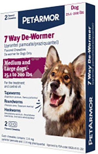 PetArmor 7 Way Dewormer for Hookworms， Roundworms and Tapeworms  for Medium and Large Breed Dogs