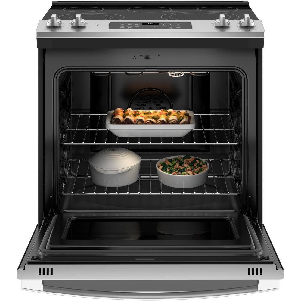 GE 30 in. 5.3 cu. ft. Slide-In Electric Range in Stainless Steel with Convection Air Fry Cooking JS760SPSS