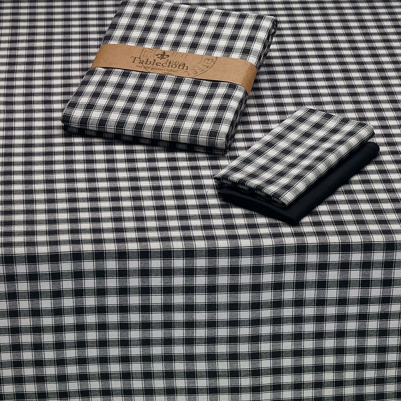 Black and White Square Checkered Cotton Tablecloth 60 x 84