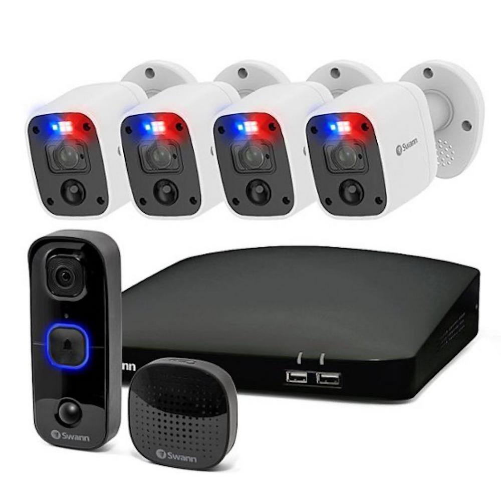 Swann New Home Security Kit Enforcer 4-Channel 4-Bullet 4K UHD 1TB DVR Camera System with Video Doorbell and Chime SODVK-456804RQB