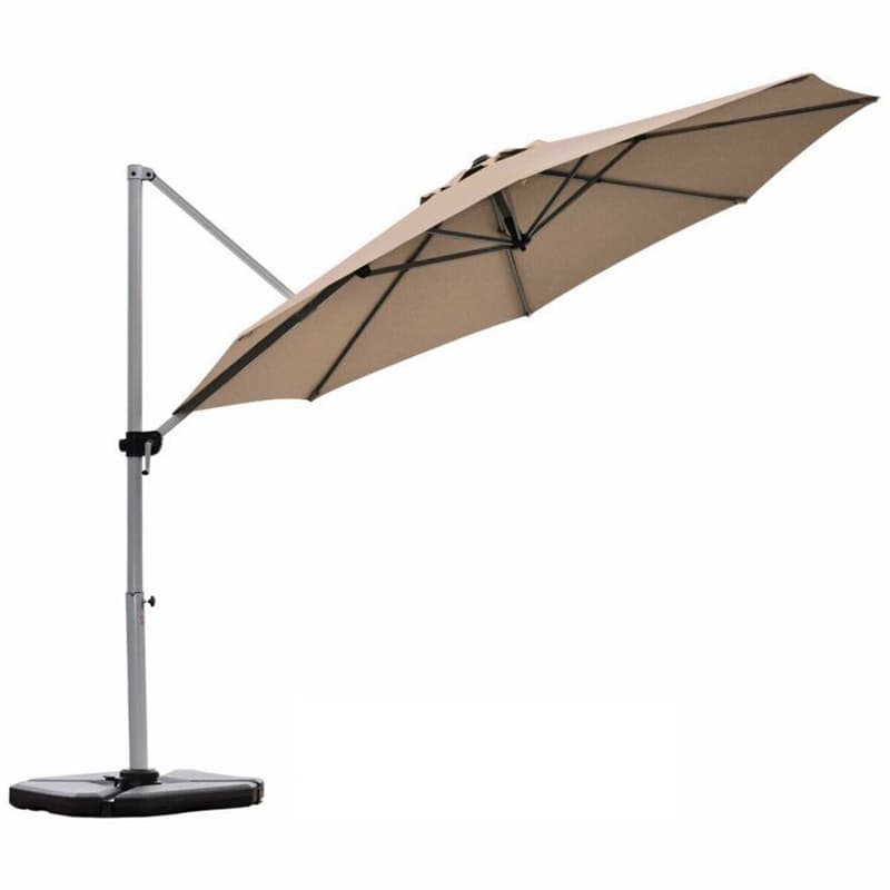 11 FT Patio Offset Cantilever Umbrella 360° Rotation Tilt with Cross Base & Crank Handle