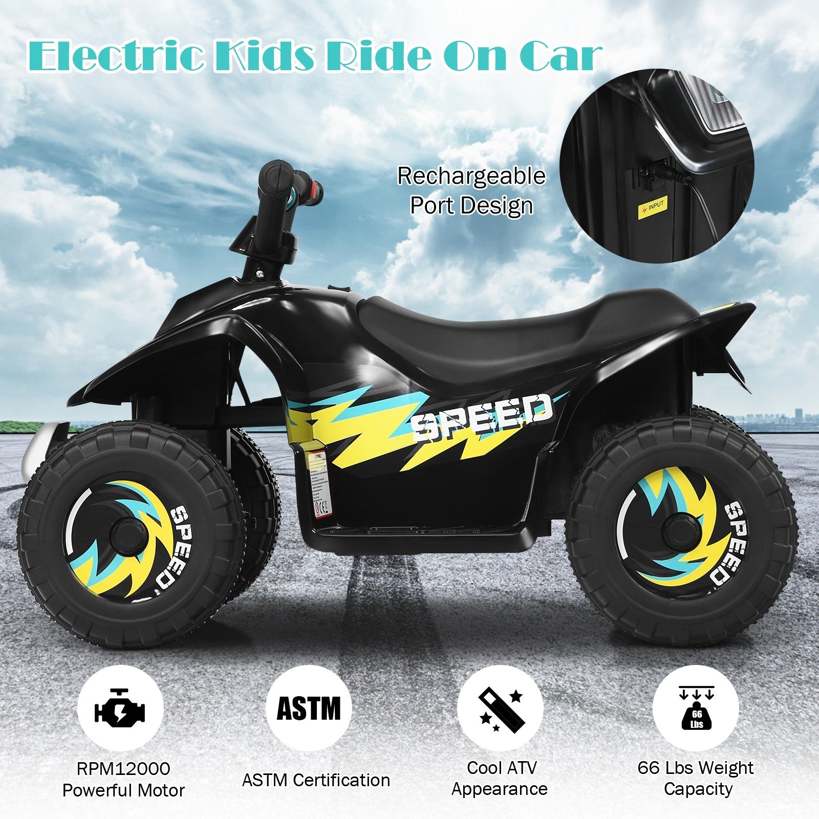 Costzon Ride on ATV, 6V Battery Powered Electric Quad, High/Low Speeds, Forward/ Reverse Switch