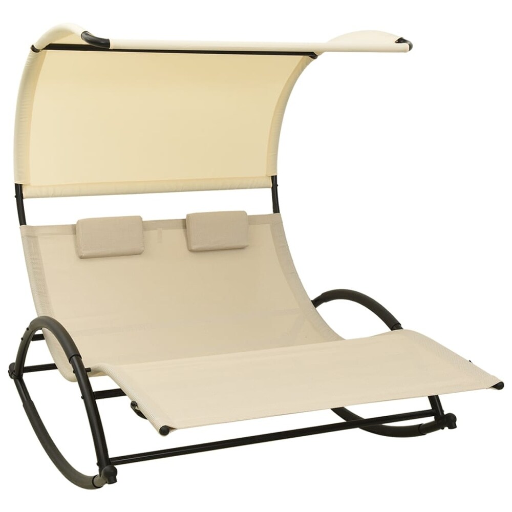 vidaXL Double Sun Lounger with Canopy Textilene Cream   54.7\