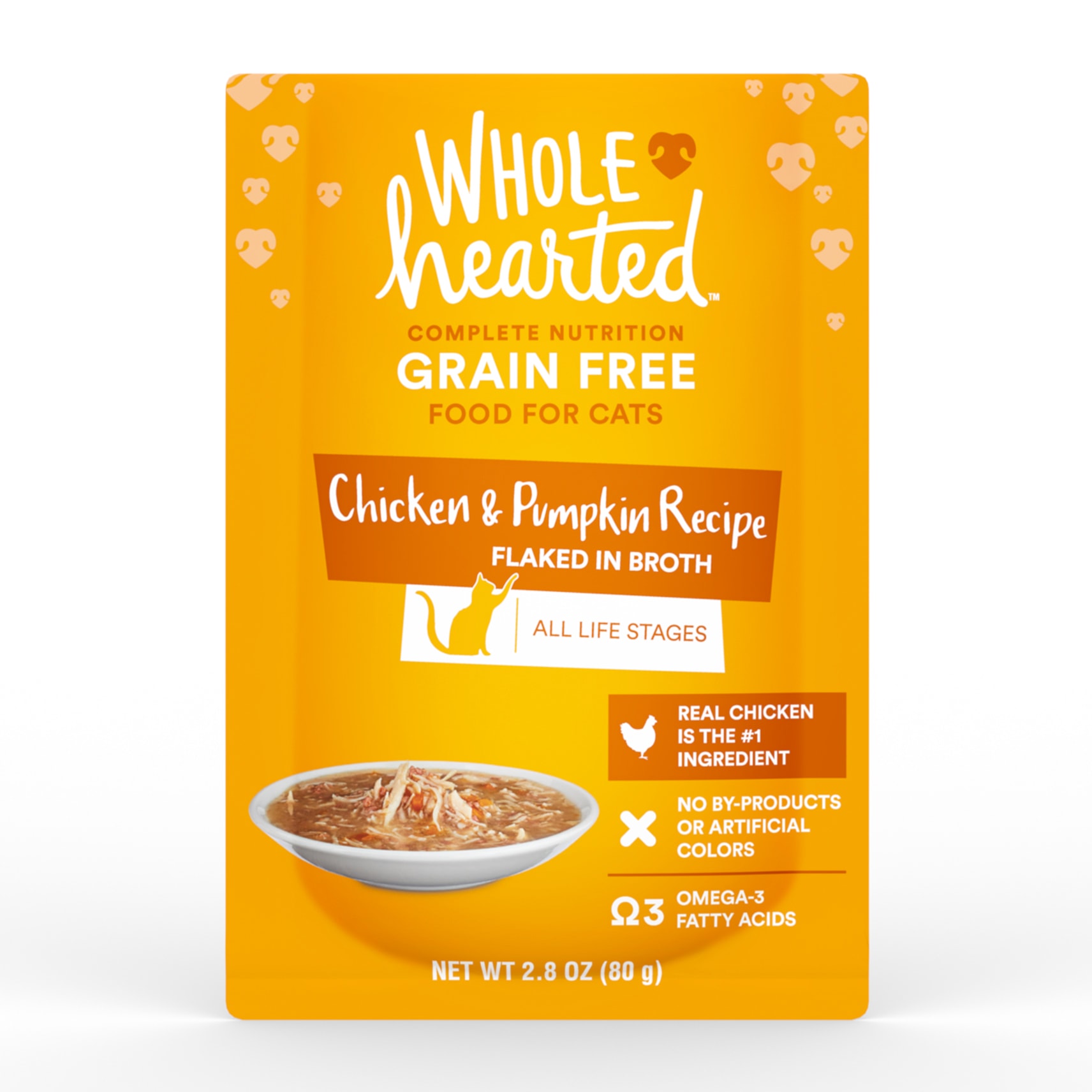 WHOLEHEARTED Grain Free Chicken amp; Pumpkin Recipe Flaked in Broth Wet Cat Food， 2.8 oz.， Case of 12