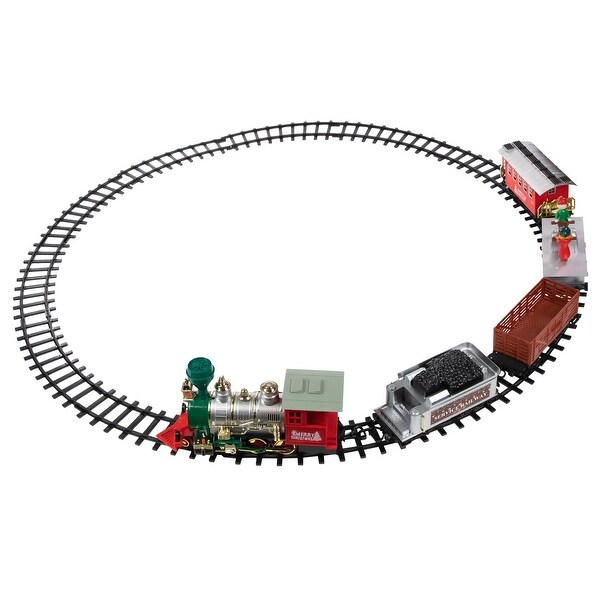 35pc Silver and Red Battery Operated Lighted and Animated Classic Train Set with Sound