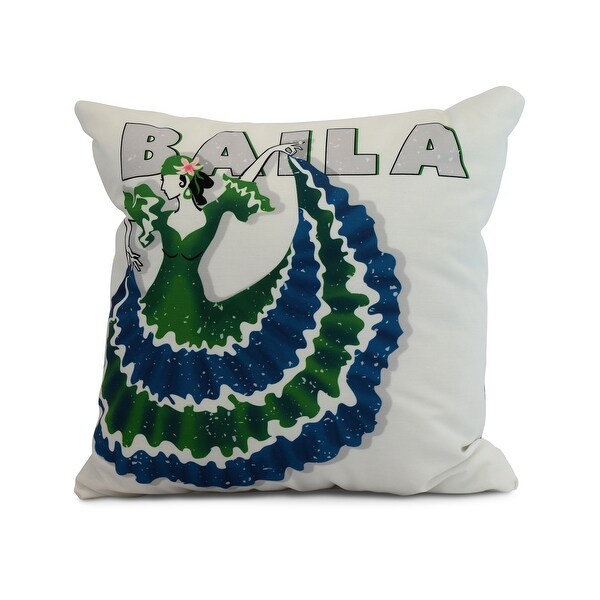 18 x 18 Inch Cuban Dancer Baila Word Print Outdoor Pillow