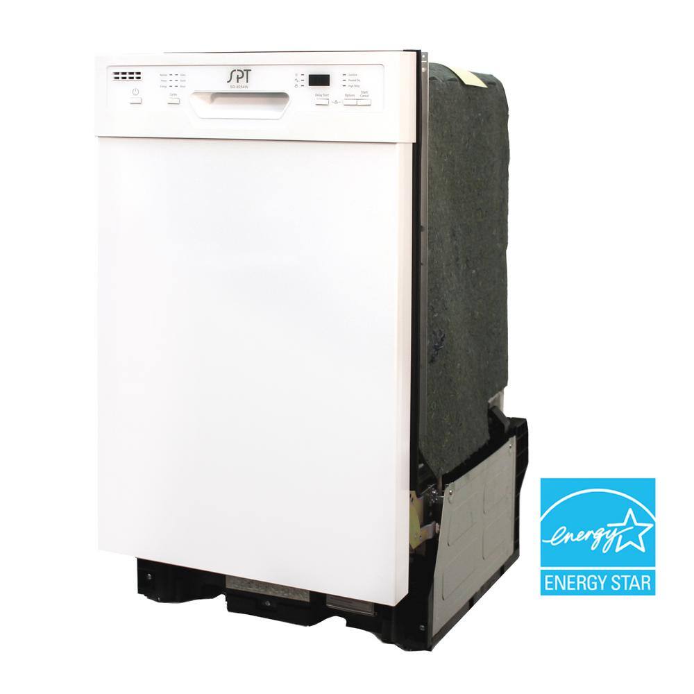 SPT 18 in. White Front Control Dishwasher 120-Volt with Stainless Steel Tub SD-9254WB