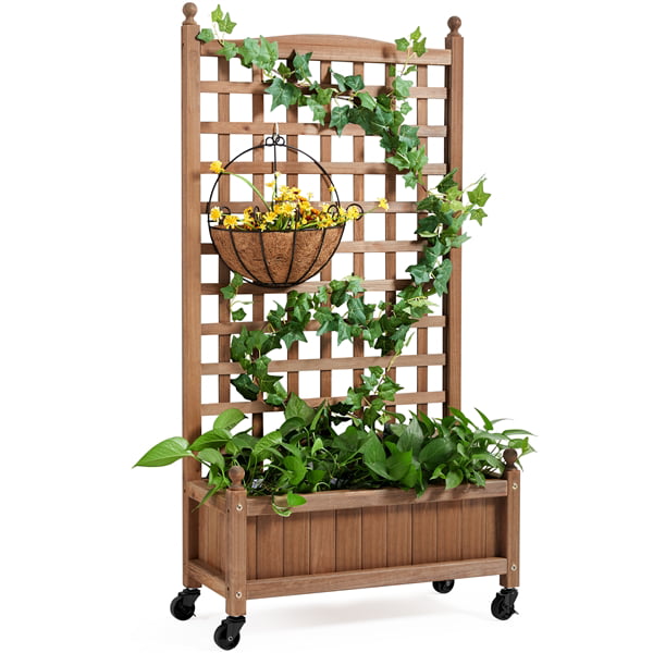 Yaheetech 2pcs 50''H Raised Garden Bed with Trellis Planter Box for Vine Climbing Plants Vegetable Flower, Dark Brown