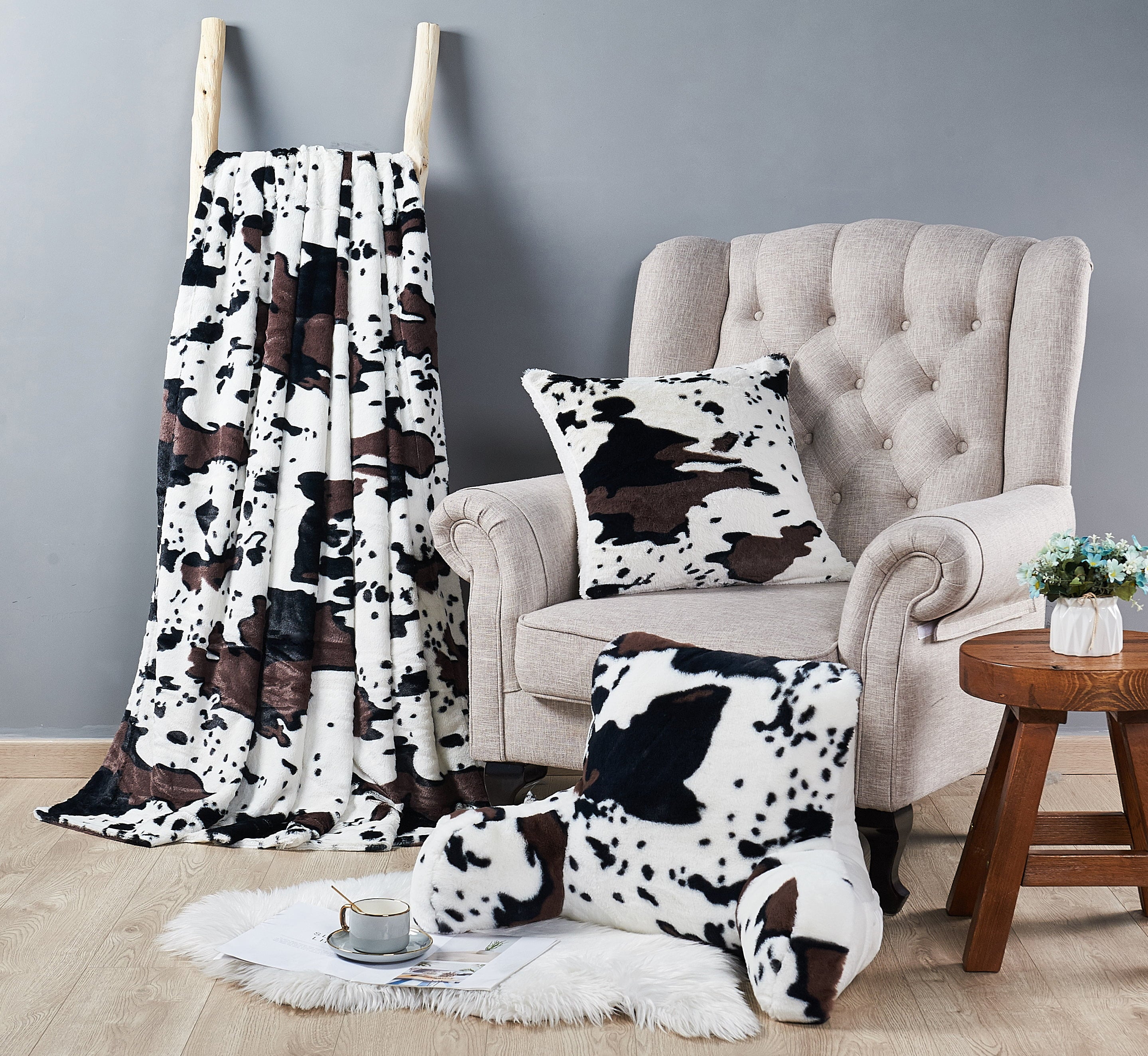 Home Soft Things Animal Double Sided Faux Fur Throw - Cow - 60