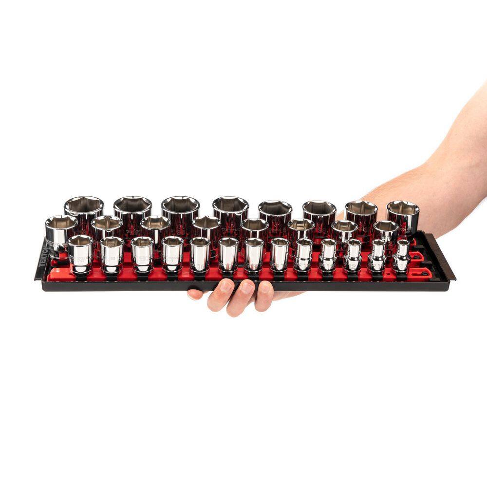 TEKTON 12 in. Drive 6-Point Socket Set (29-Piece) (10-38 mm) with Rails SHD92124