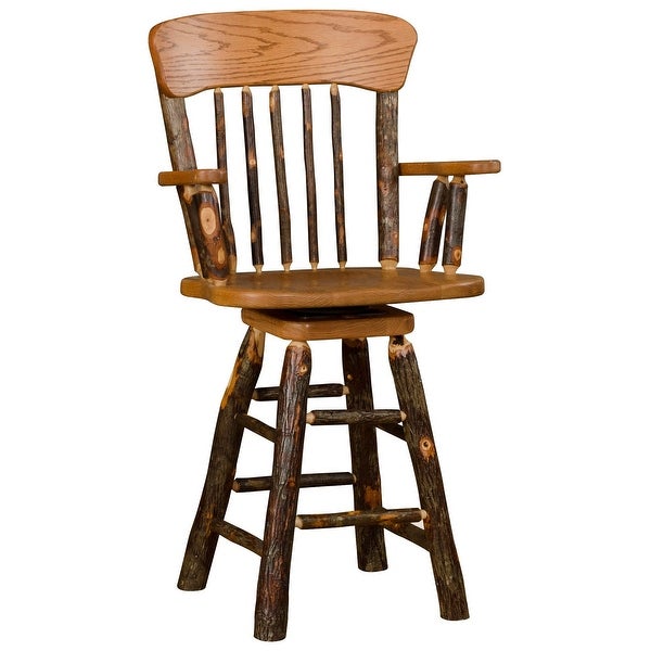 Hickory Log Oak Back Barstool with Arms