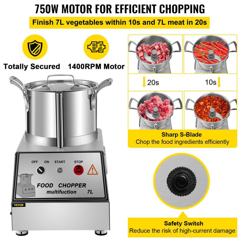 VEVOR 29Cup Silver Commercial Food Processor Stainless Steel Processor Electric Food Cutter Mixer 1400 RPM Grains Mill