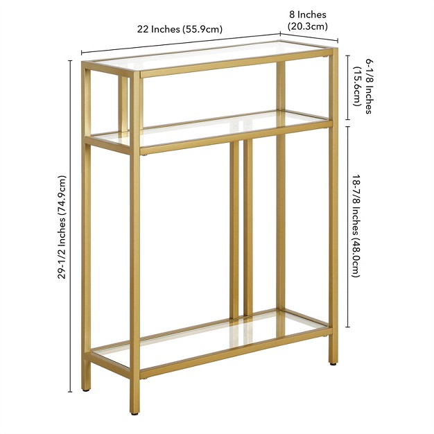 22 In Brass Finish Console Table With Glass Shelves Henn amp hart