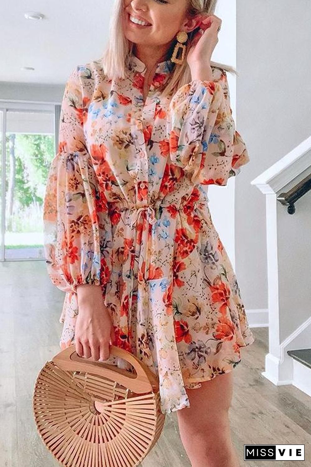 Floral Print Long Sleeve Mini Dress