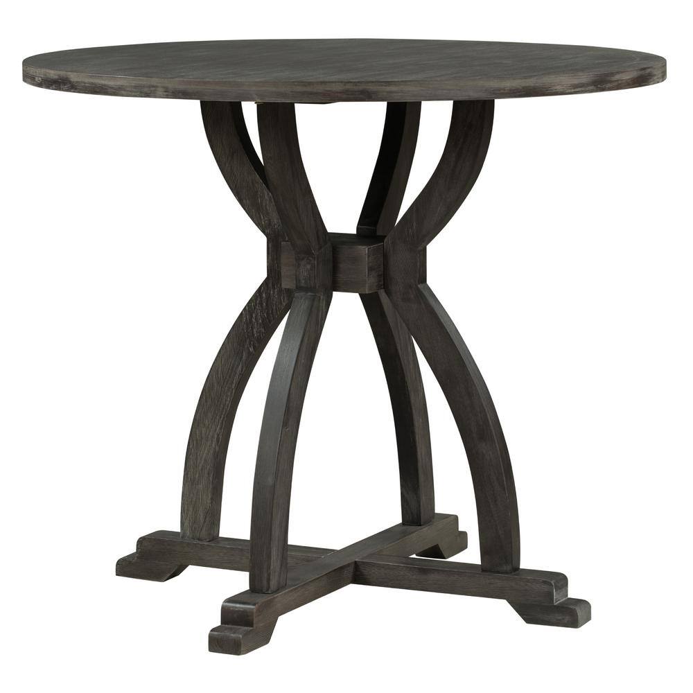 Harper  Bright Designs Farmhouse 5-Piece Gray Round MDF Top Dining Table Set Seats 4 with 4 Upholstered Chairs DT144AAE