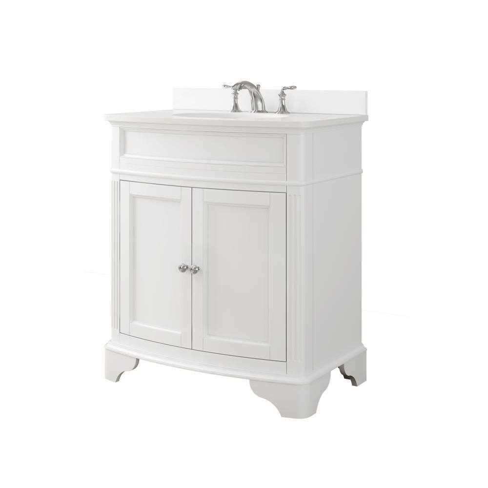 Home Decorators Collection Terryn 31 in. W x 20 in. D x 35 in. H Vanity in White with Engineered White Marble Top and White Sink TJ-TNV3120WH