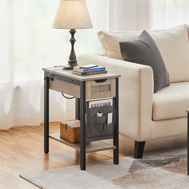 Yaheetech Narrow End Table Side Table With Charging Station