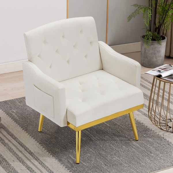 Velvet Accent Chair， Comfy Tufted Upholstered Armchair， Gold Legs - 28.7“W