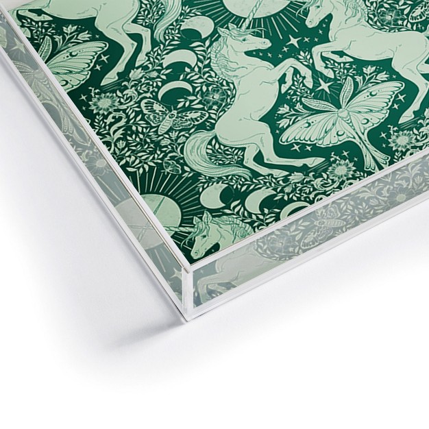 Avenie Unicorn Damask Green Acrylic Tray deny Designs