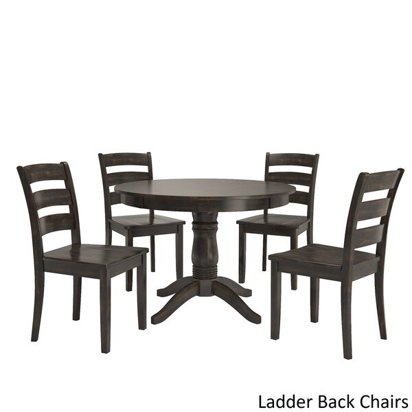 Wilmington II Round Pedestal Base Antique Black 5-Piece Dining Set by iNSPIRE Q Classic