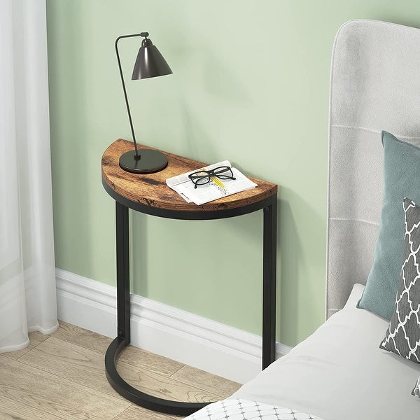 End Table Half Round， Narrow Wood Side Table with Metal Frame