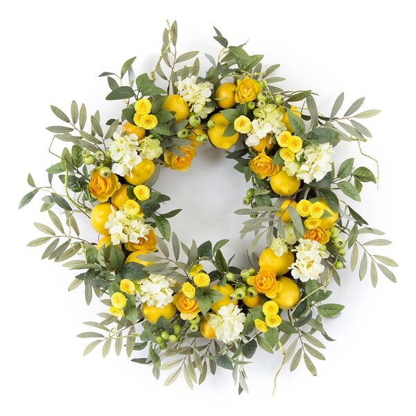 Yellow Lemon Twig Spring Floral Wreath，28Inch