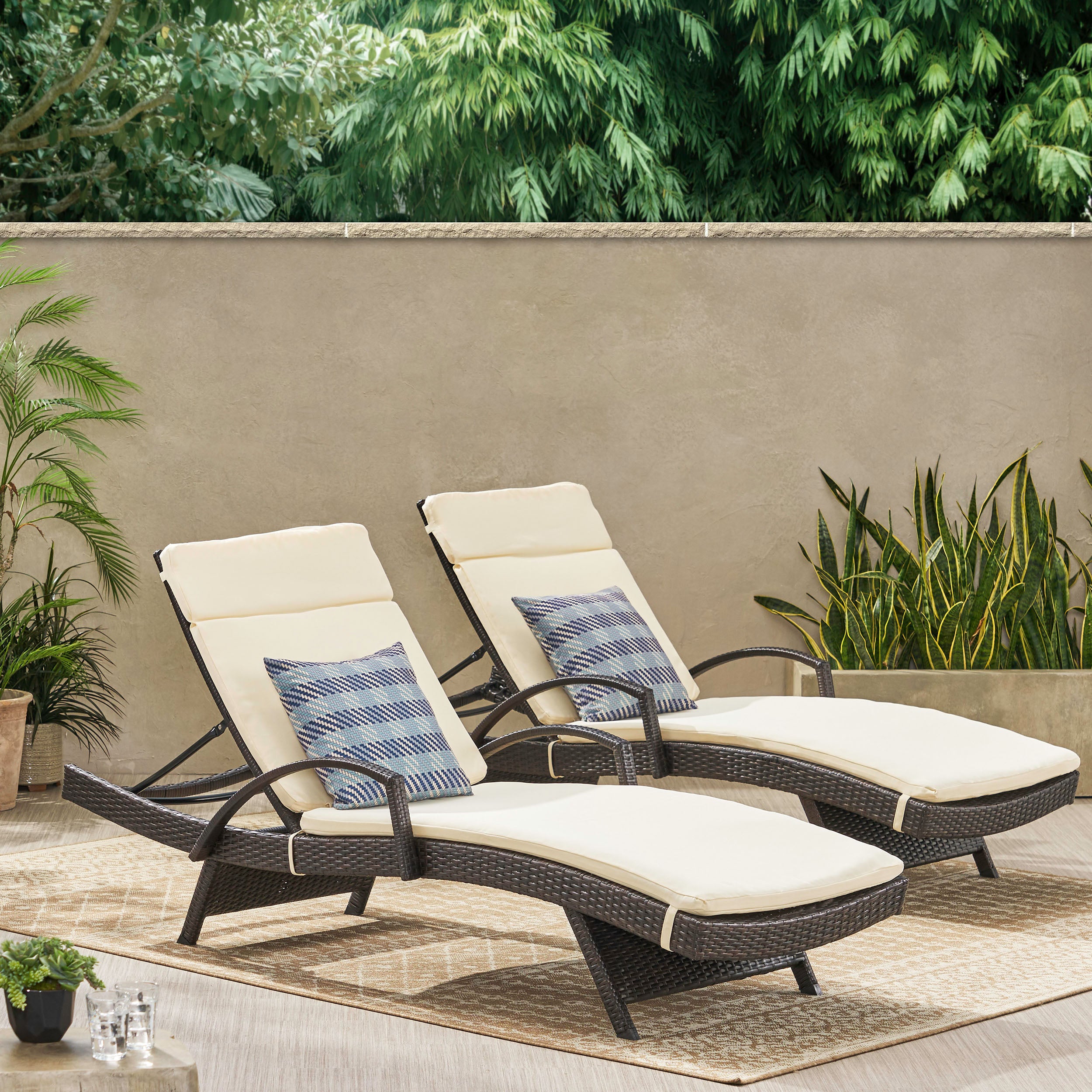 Lakeport Outdoor Wicker Armed Chaise Lounge Chairs w/ Cushions (set of 2)