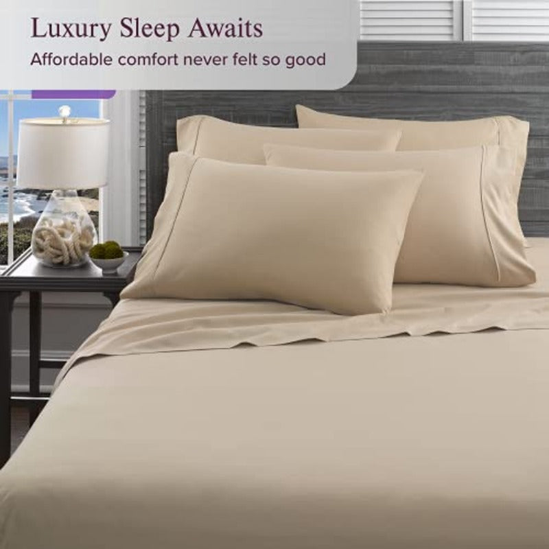 Bed Sheets Set - 1800 Series 6 Piece Bedding Sheet & Pillowcases Sets w/ Deep Pockets - Fade Resistant & Machine Washable - Taupe Color