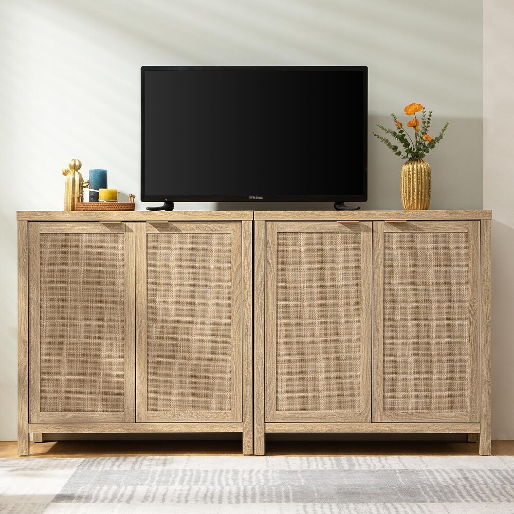 SICOTAS Rattan Sideboard Buffet Accent Storage Cabinet with 2 Doors   N/A