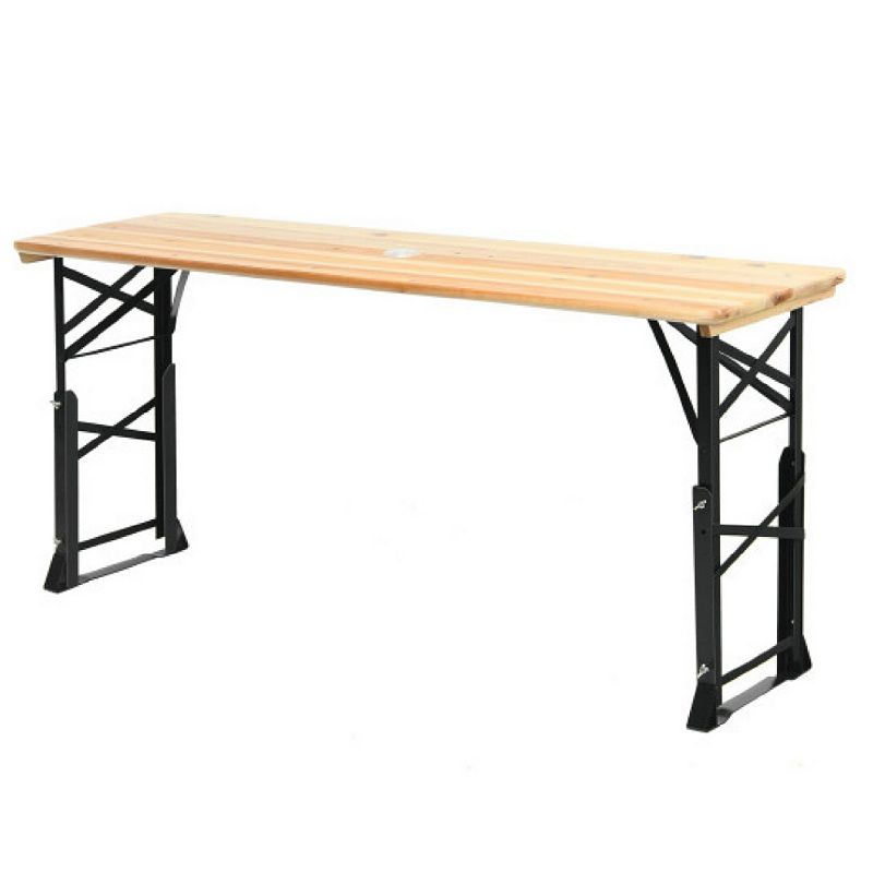 66.5 Inch Outdoor Wood Folding Picnic Table with Adjustable Heights