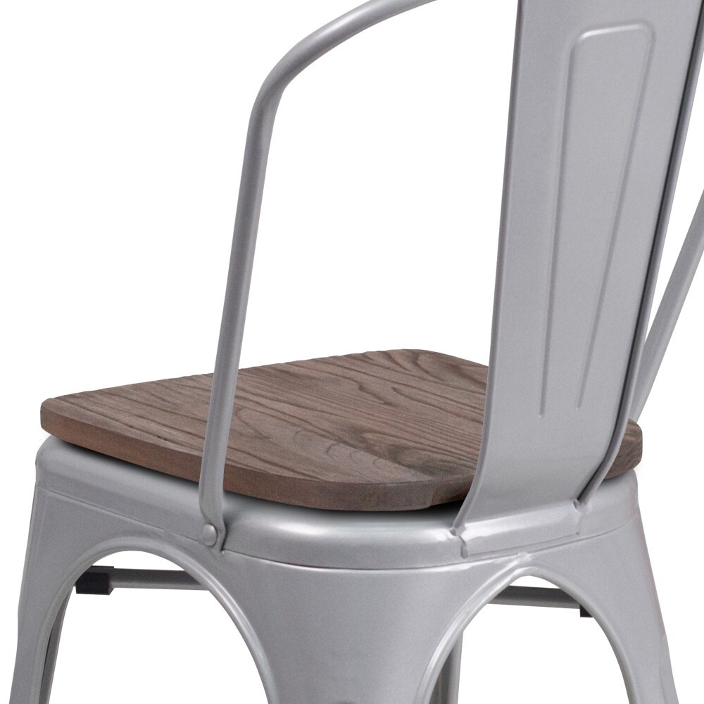 Wood Seat/ Galvanized Steel Stackable Chair (Set of 4)   18\