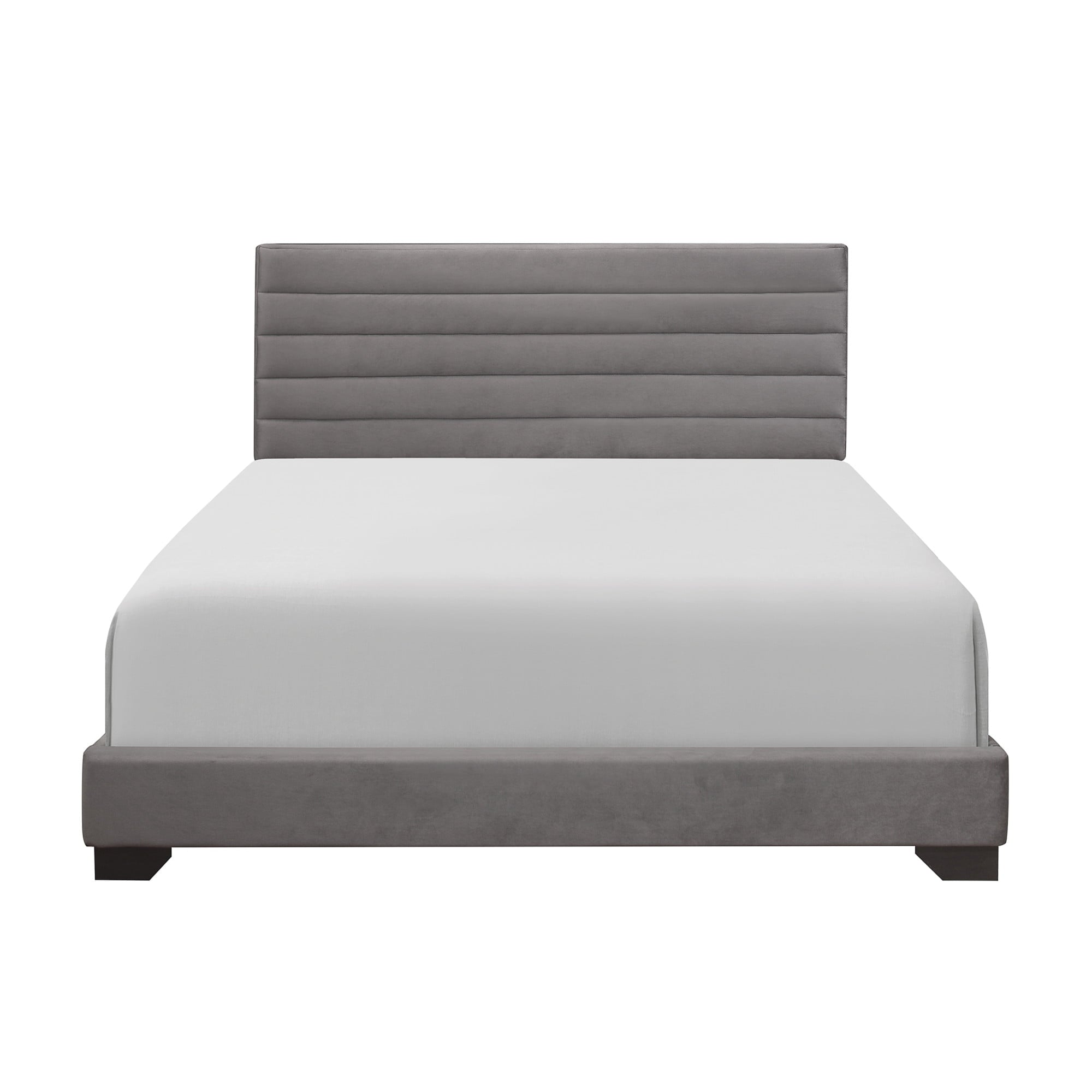 Edie Upholstered Queen Horizonal Tuft Platform Bed, Charcoal