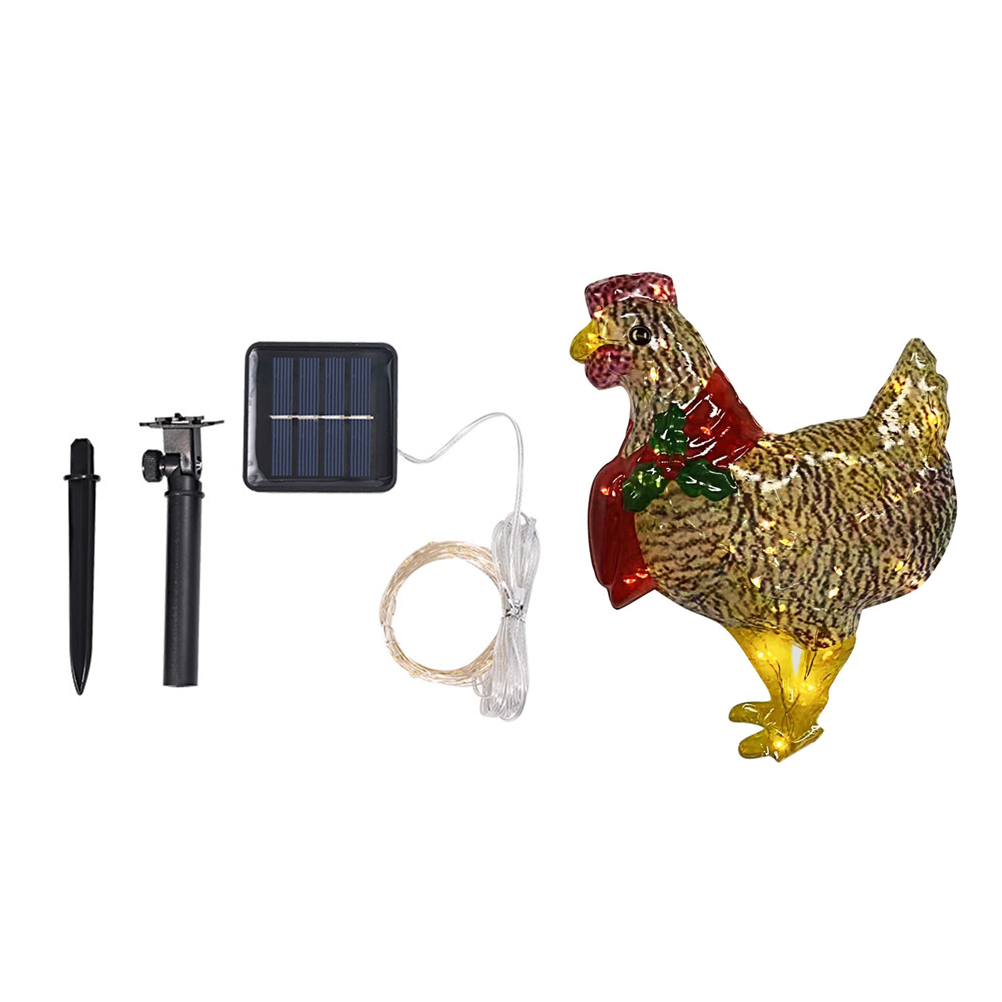 Christmas Chicken Light Funny Scarf Rooster 2022 Christmas Tree Decorations Courtyard Solar Powered Lamp Outdoor Party Ornaments