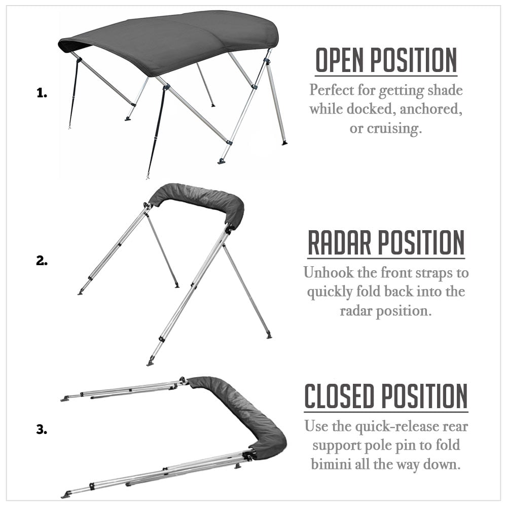 NEH 3-Bow Bimini Top - 6ft Length x 46