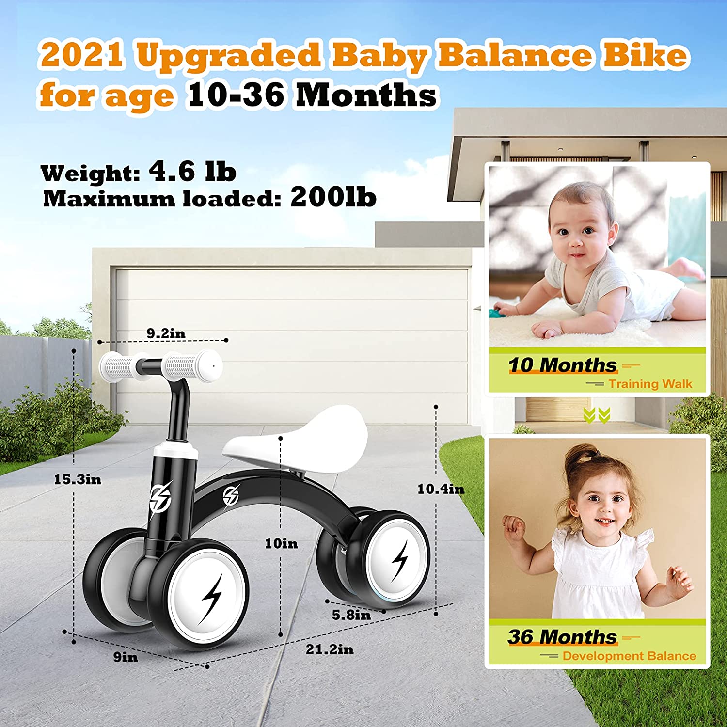 Baby Balance Bikes，Toddler Bikes， Kids Riding Toys， Soft Seat for 1 Year Old， black