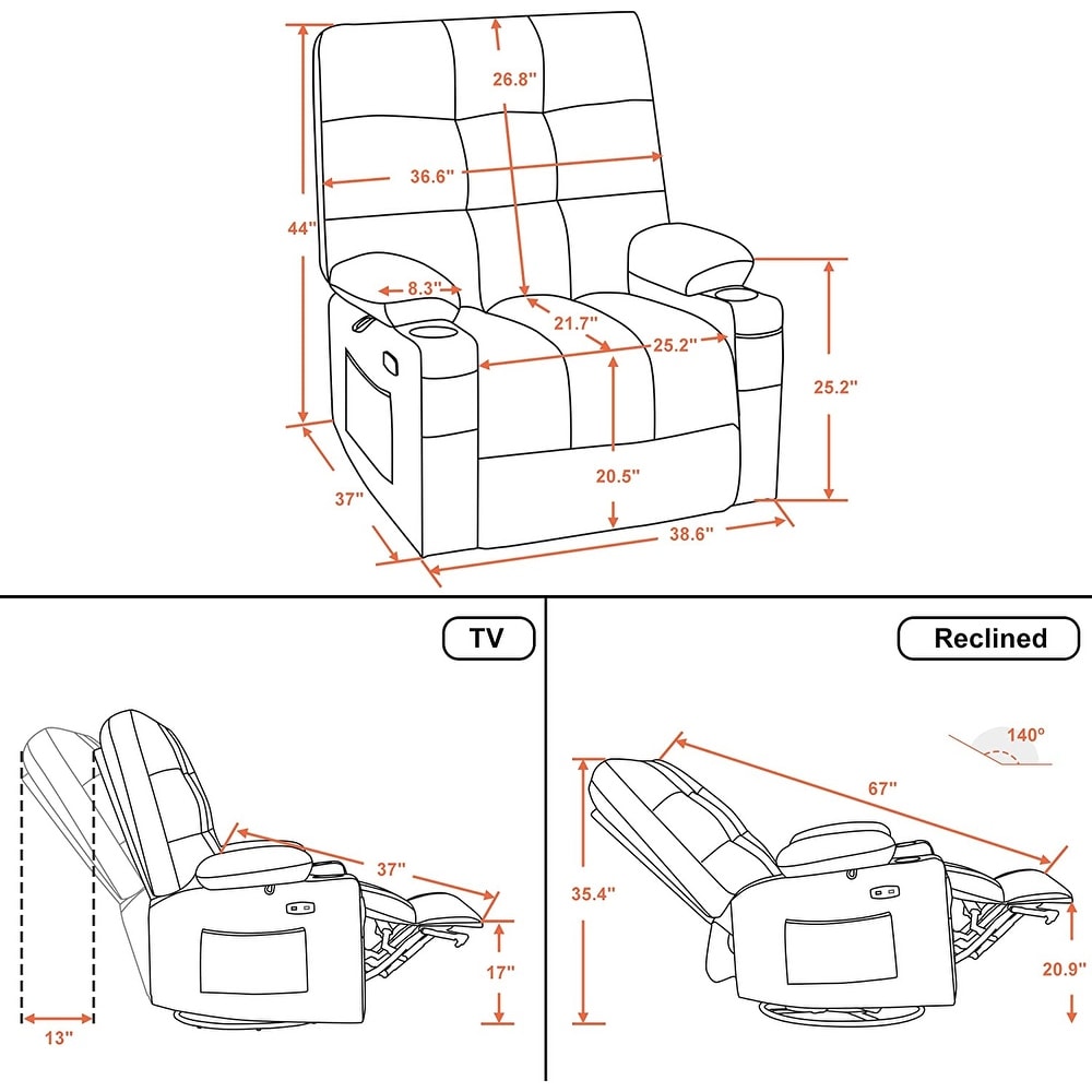 MCombo Large Power Swivel Glider Rocker Recliner Chair with Massage and Heat  Faux Leather 7748