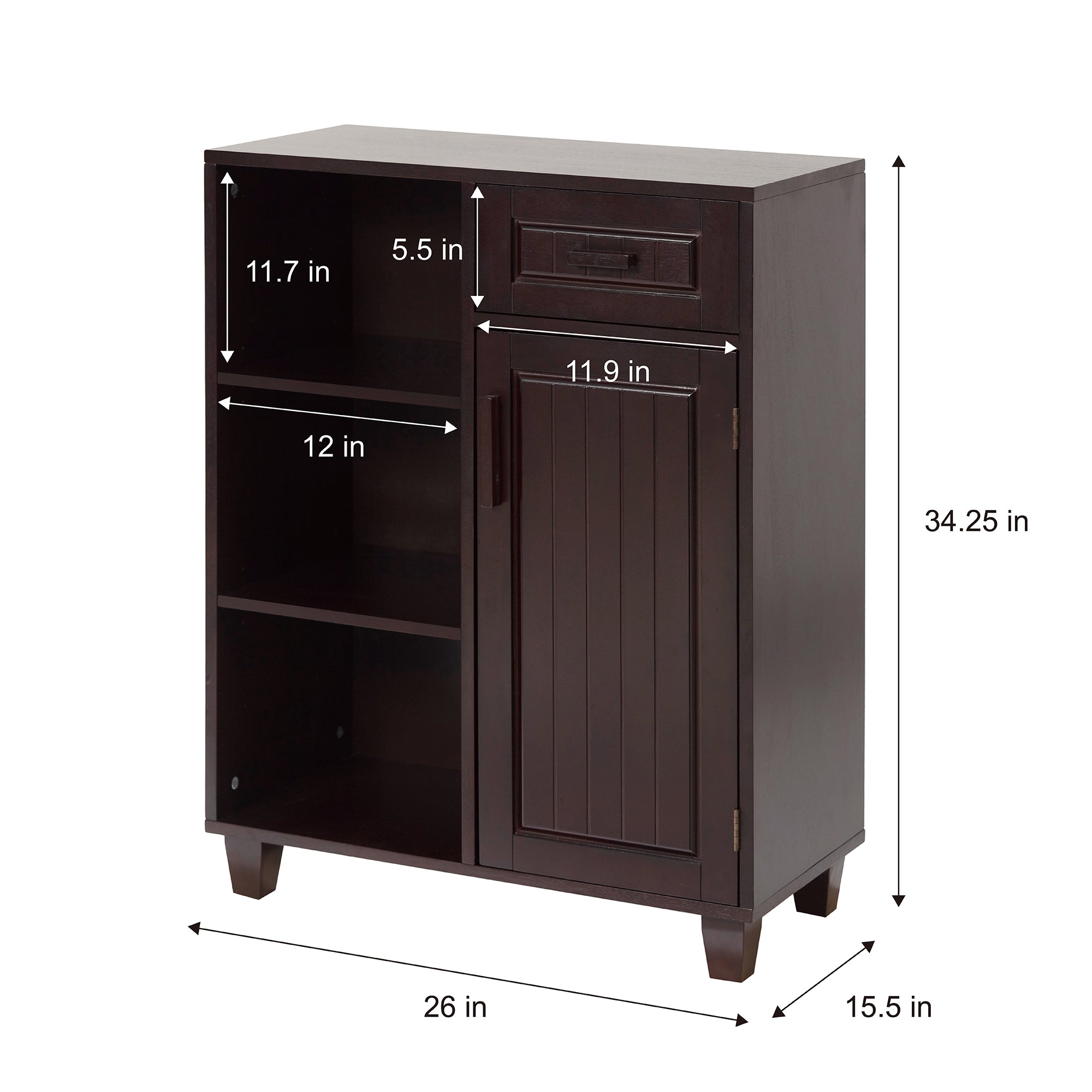 Teamson Home Catalina Single Door Free Standing Cabinet with Open Shelves and Drawer, Espresso