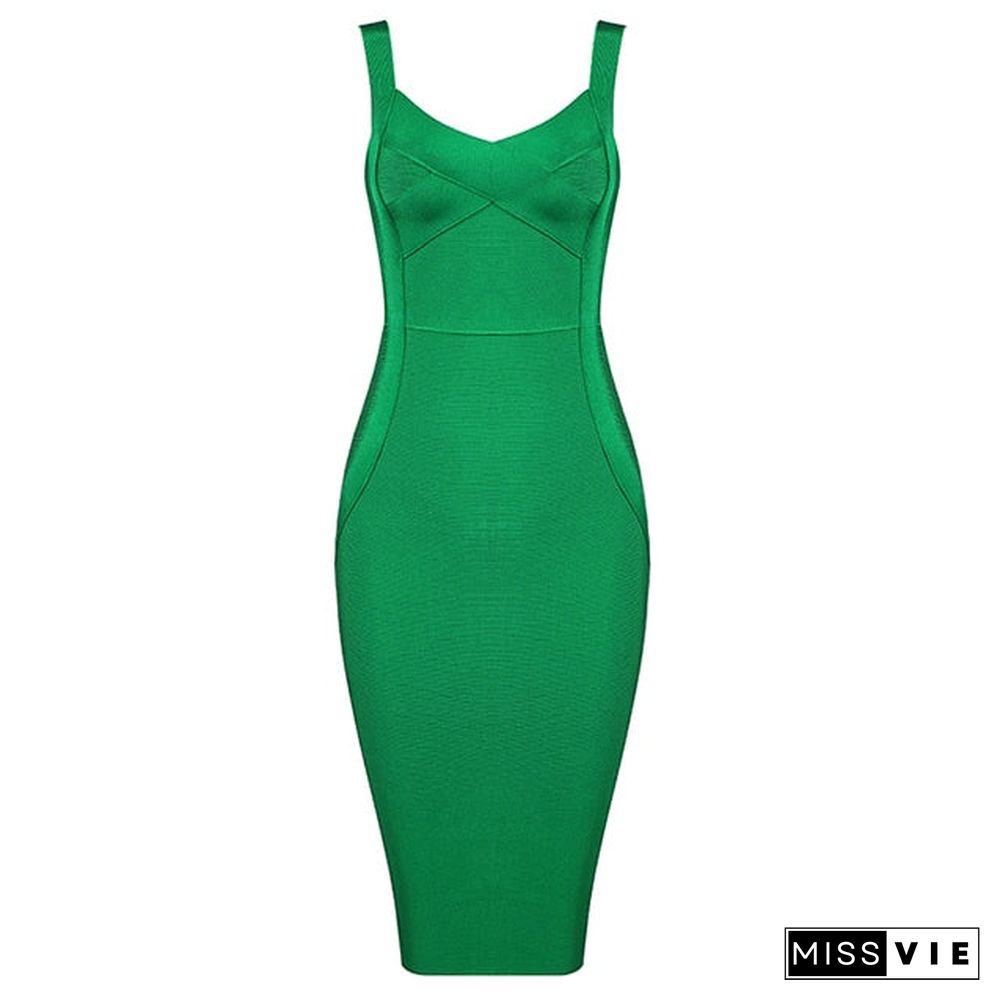 Women's Bandage Dress Knee Sexy Spaghetti Strap Bodycon Club Party Dress Strapless Summer Green White Red Dress Vestidos