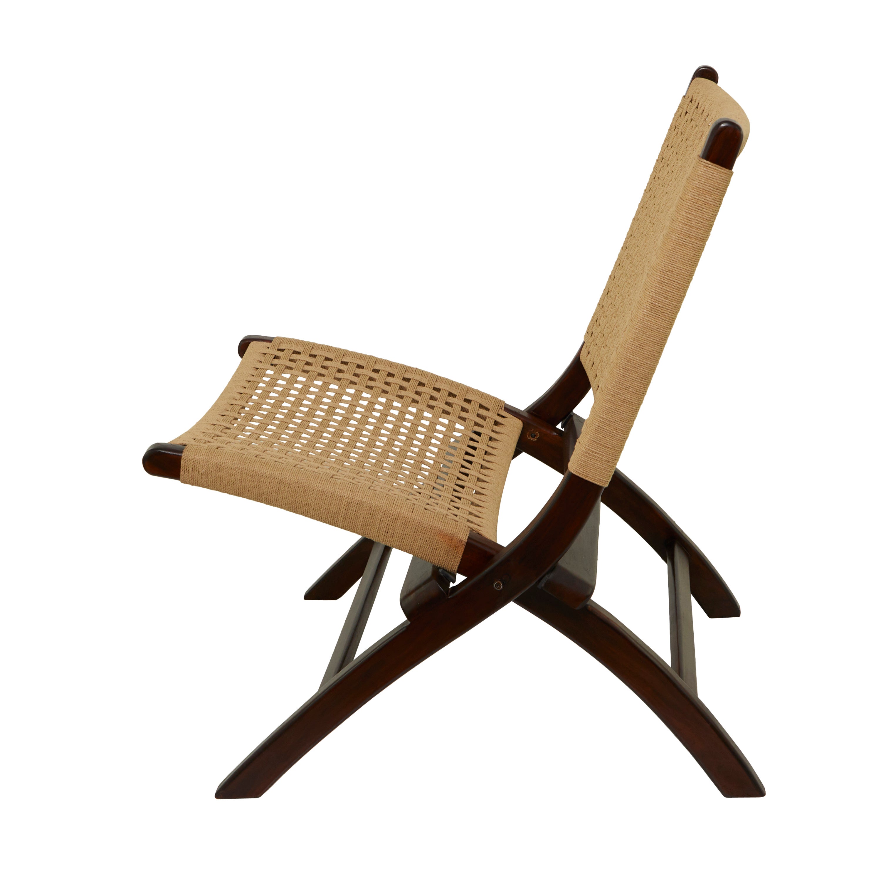 DecMode Contemporary Wood Folding Chair with Polished Mahogany Brown Finish and a Light Brown Woven Seat, 24