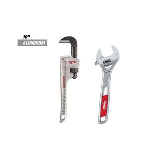 MW 10 in. Aluminum Pipe Wrench with 6 in. Adjustable Wrench (2-Piece) 48-22-7210-48-22-7406