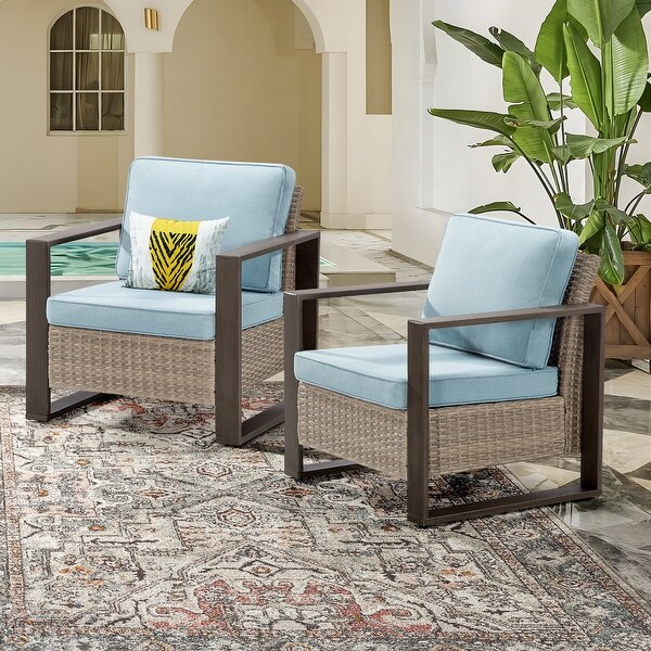 Cozywor 2Piece Patio Wicker Outdoor Lounge Chair with Metal Frame and Cushions