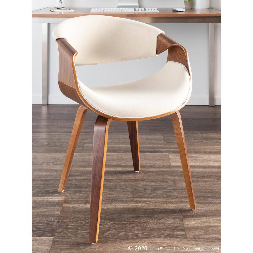 Lumisource Curvo Bent Wood Walnut and Cream DiningAccent Chair CH-CRVNL WL+CR