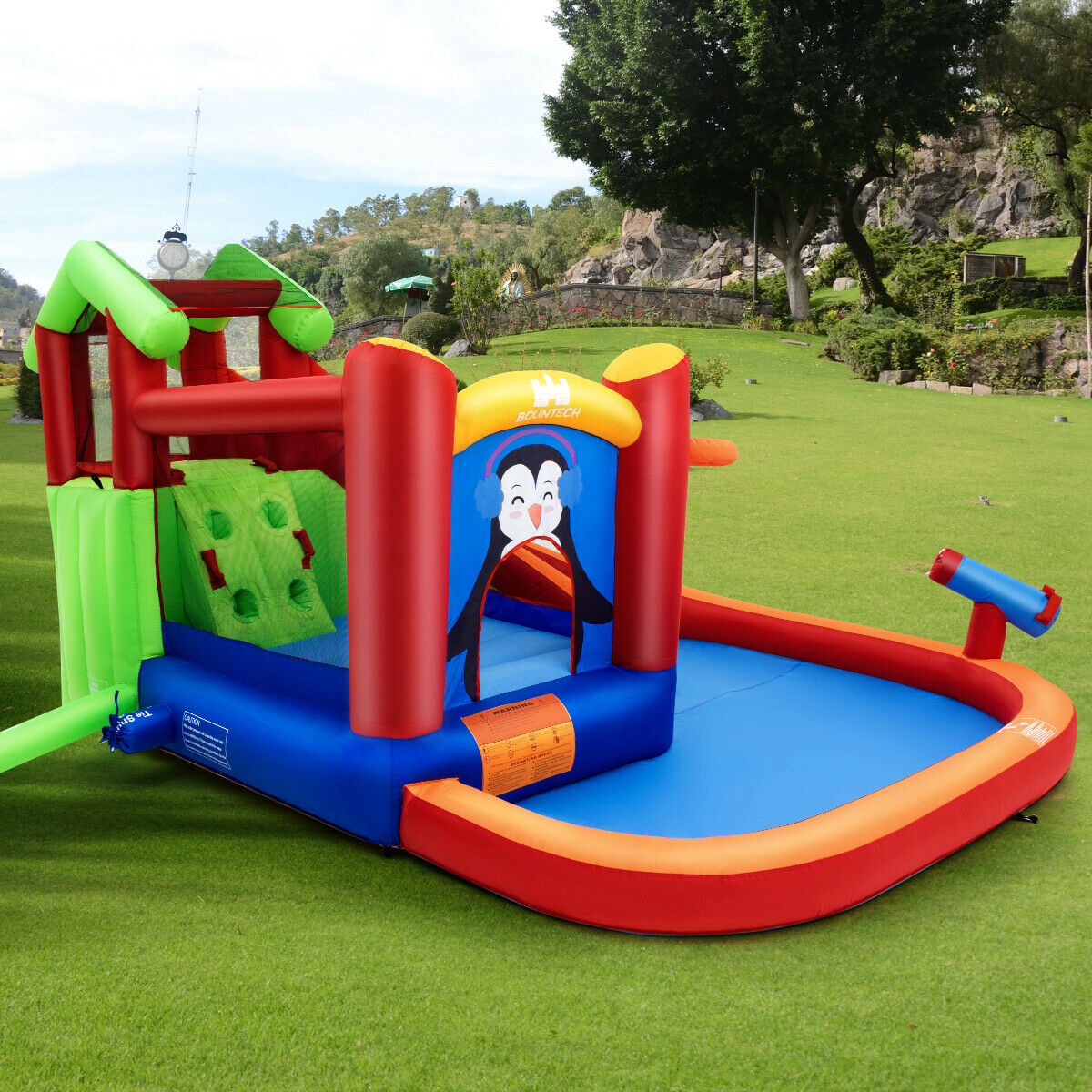 Gymax Inflatable Slide Bouncer and Water Park Bounce House Splash Pool Water Cannon