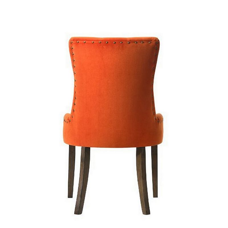 Esme 24 Inch Solid Wood Dining Chair， Velvet， Tufted， Set of 2， Orange