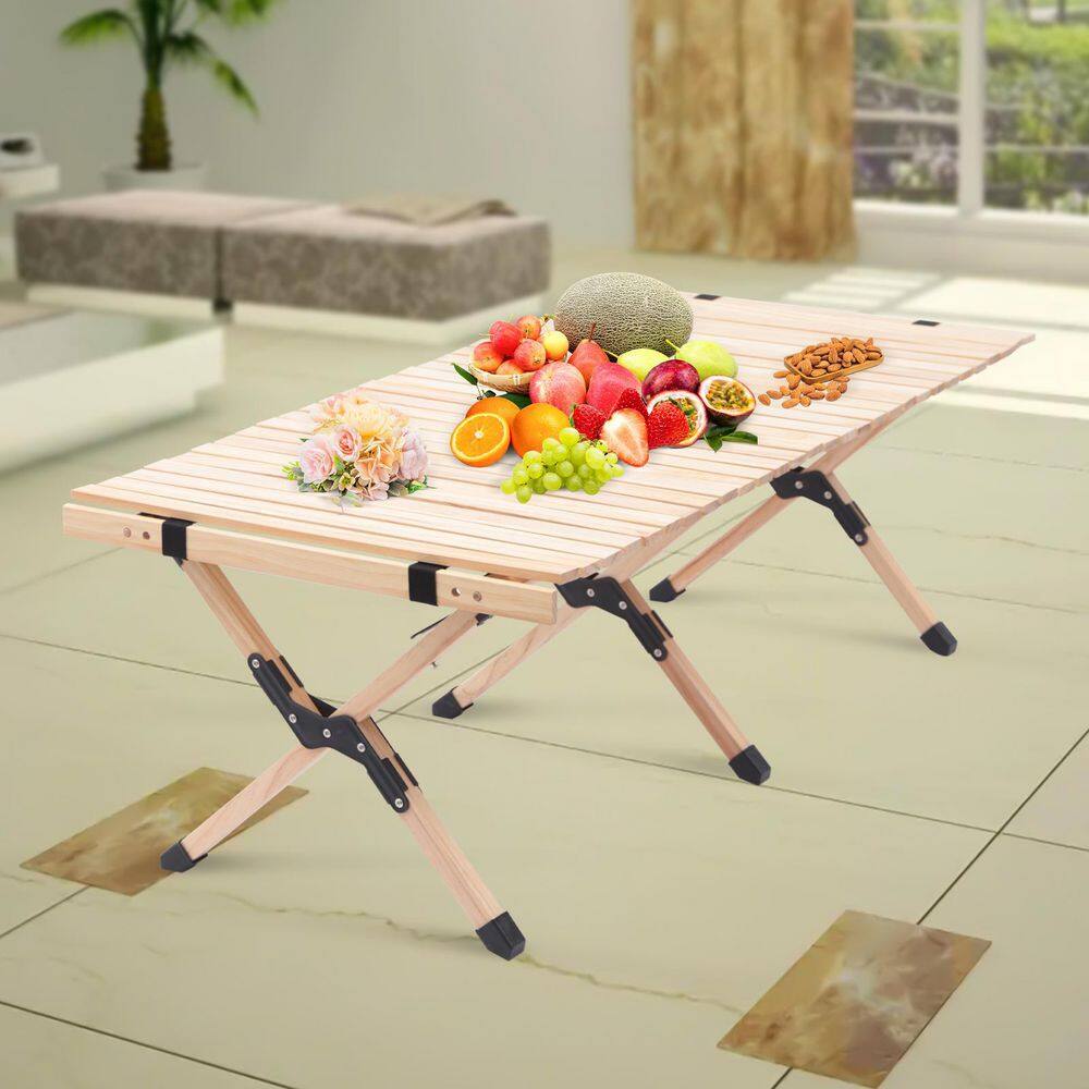 YIYIBYUS Rectangular Wood Outdoor Portable Foldable Picnic Table Original Wood Color DLDB88O400-1